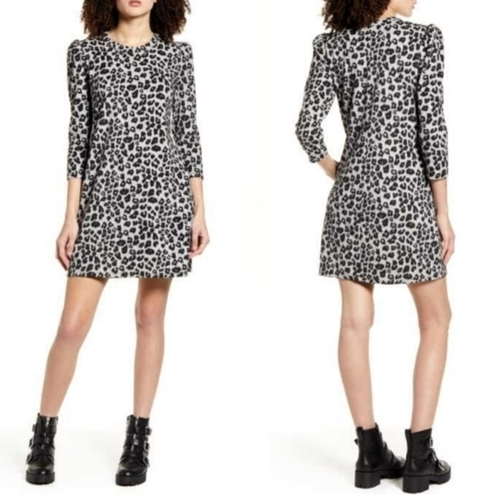 NWT Socialite Knit  Leopard‎ Mini  Dress Medium 3/4 Sleeve